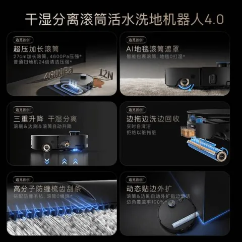 追觅【价保618】X50Pro滚筒版扫地机器人扫拖洗烘一体自清洗加长滚筒洗地机器人水箱版RLS42CE-1 图片 6