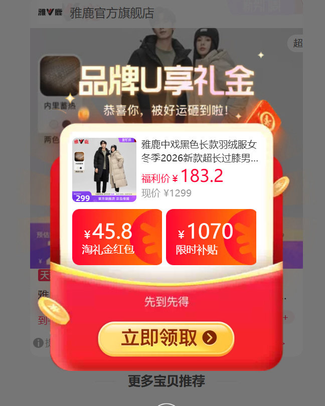 雅鹿中戏同款长款过膝羽绒服 158元 - 86线报