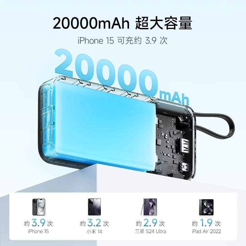 酷泰科CP25电能块充电宝自带线+收纳袋20000mAh 93.60元 - 折送网