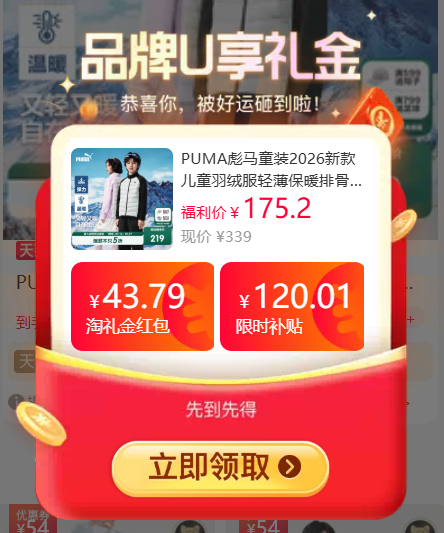 PUMA儿童排骨羽绒服 142.52元 - 86线报 PUMA儿童排骨羽绒服 142.52元 - 86线报