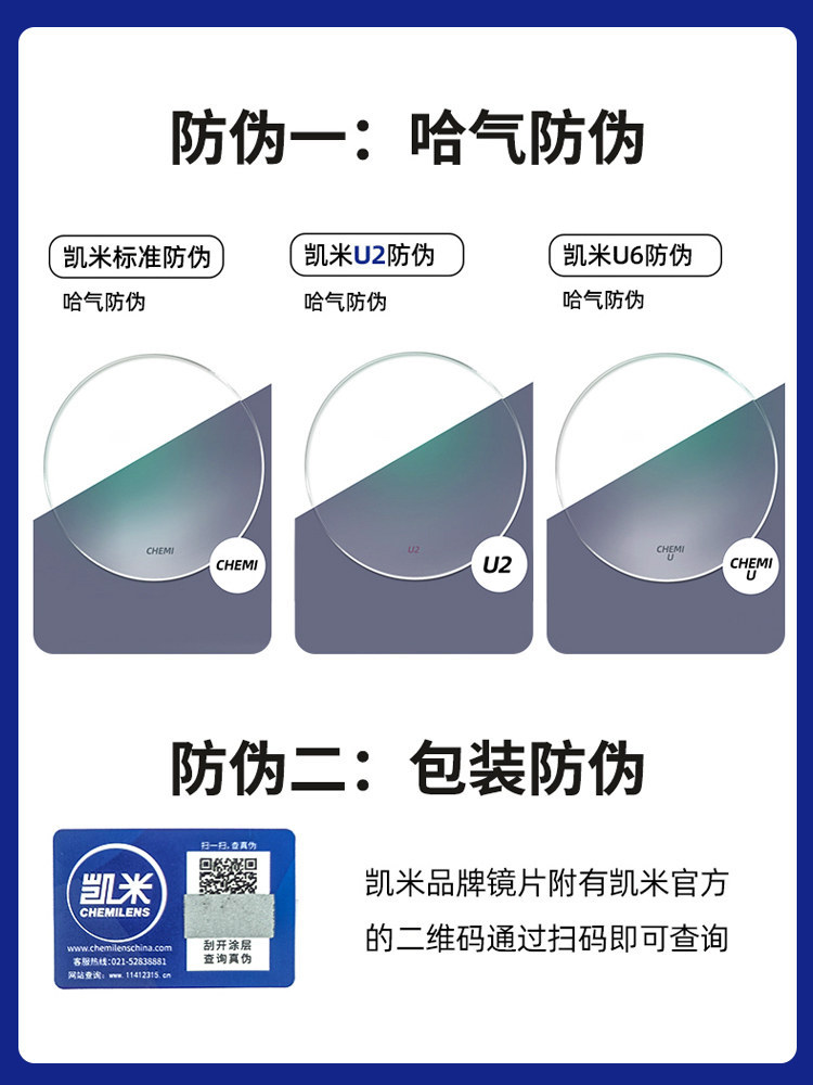 凯米.U6镜片1.74非球面防蓝光+镜架 166.53元 - 86线报