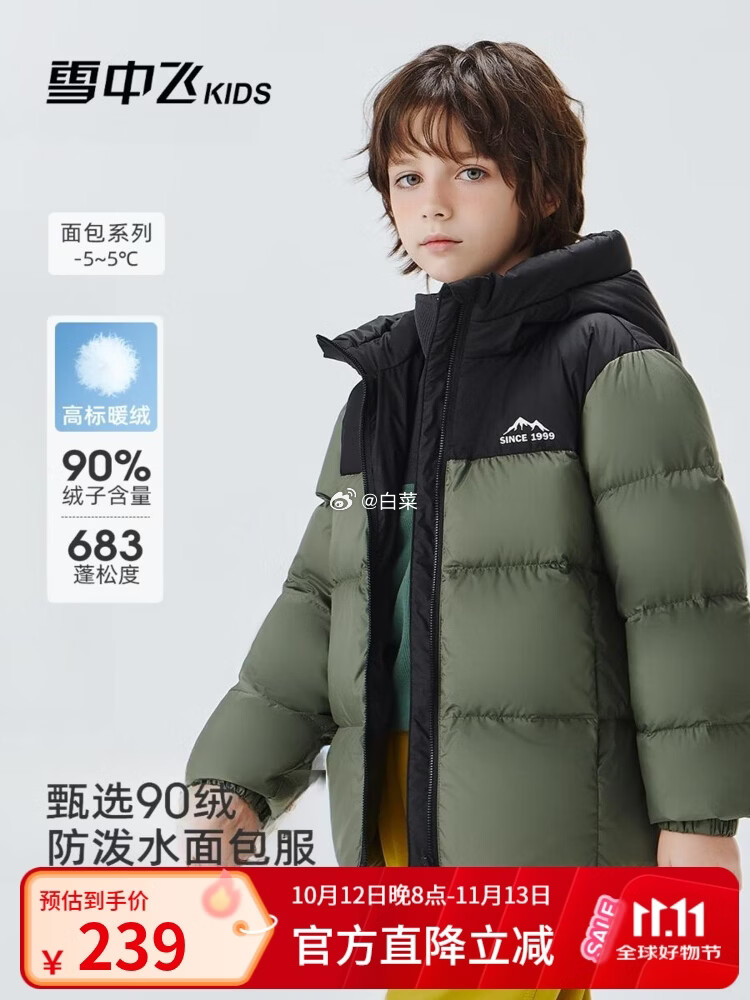 雪中飞儿童短款面包服羽绒服 139.00元 - 86线报