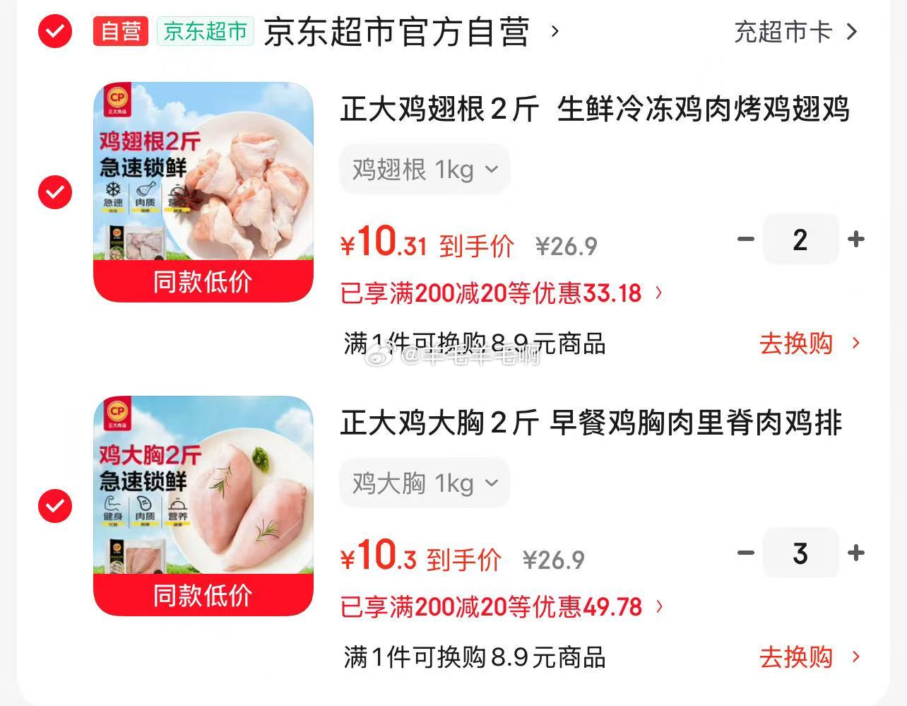 正大鸡大胸2斤 10.3元，正大鸡翅根2斤 10.3元 - 86线报