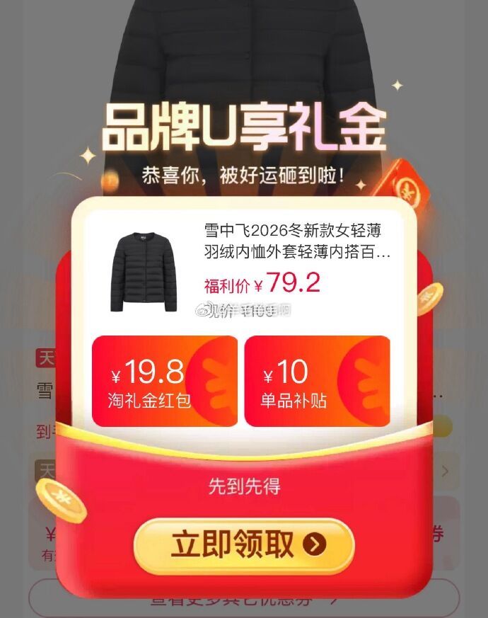 雪中飞轻薄羽绒服 53.5元 - 86线报