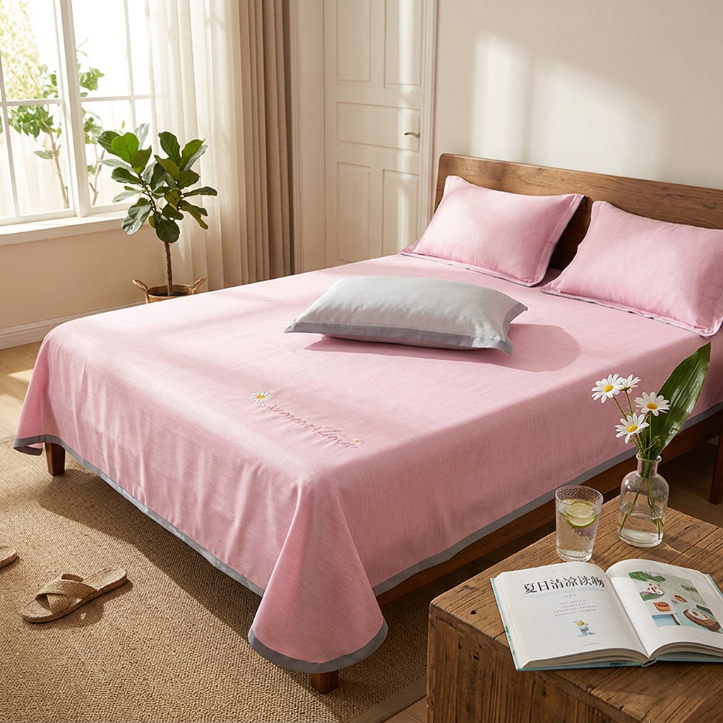 水星家纺床单式绣花冰凉席床单式全套凉席+两个枕套230*245cm 55元 - 86线报