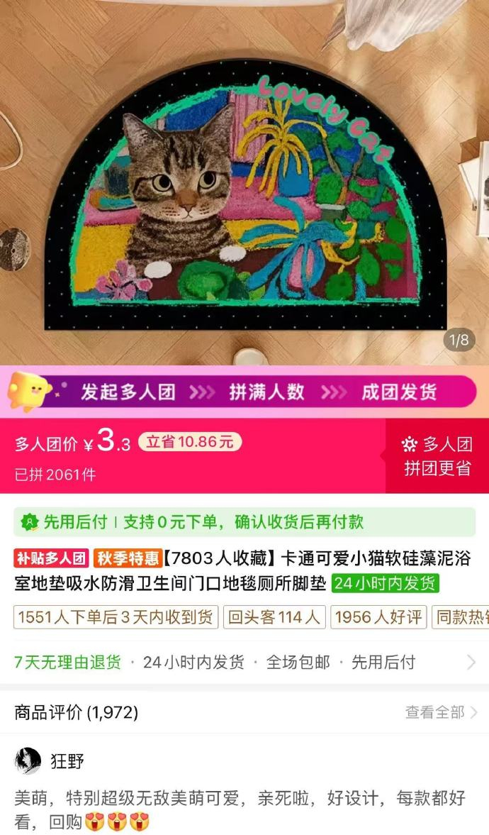 小猫软硅藻泥地垫 3.3元 - 清风线报