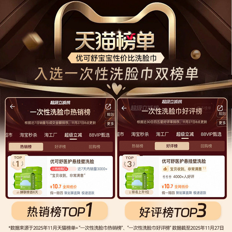 优可舒医护级悬挂式洗脸巾150抽 8元 - 86线报