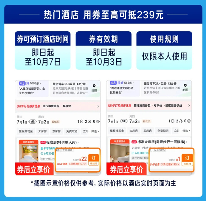 酒店199元抵扣券 199.00元 - 线报酷