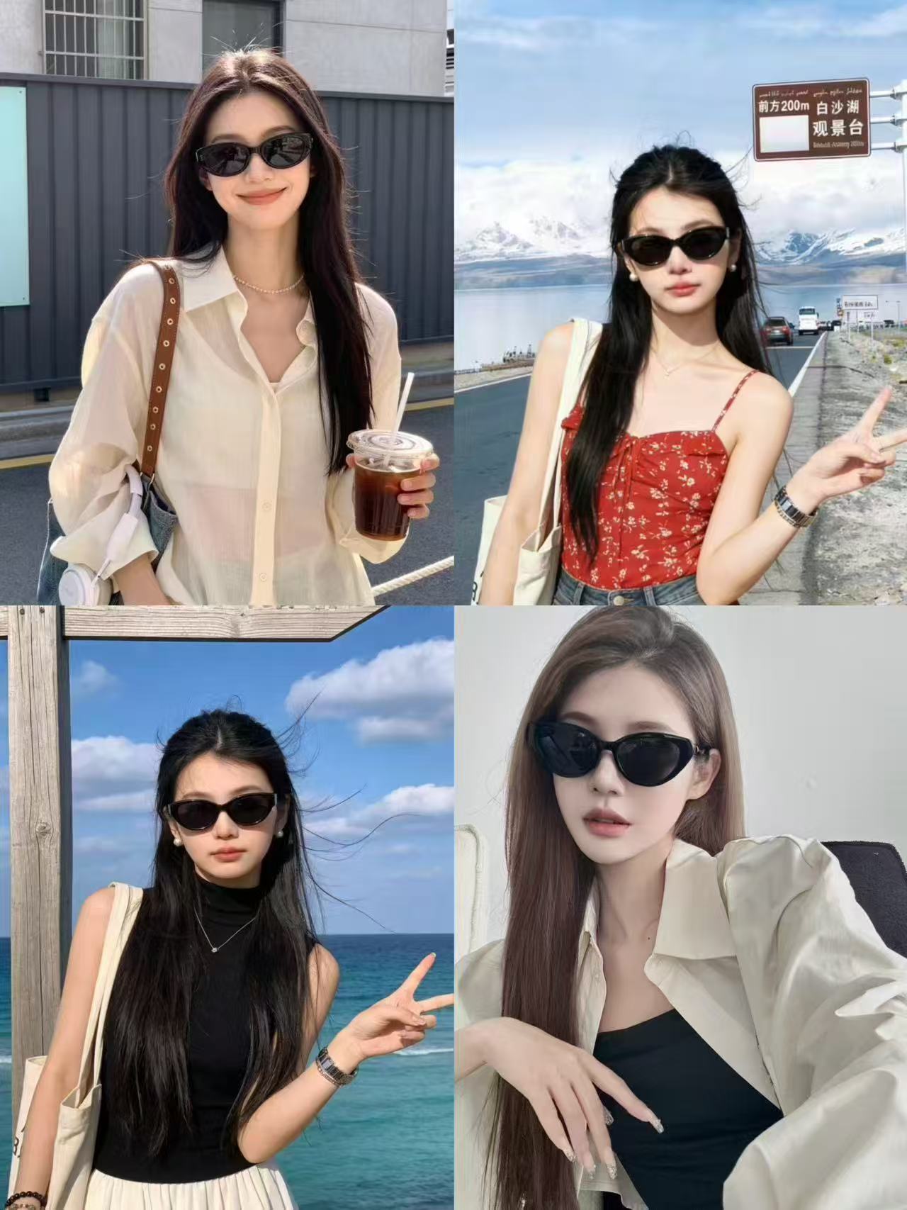 ELLE高级感猫眼白框墨镜 52元 - 线报酷