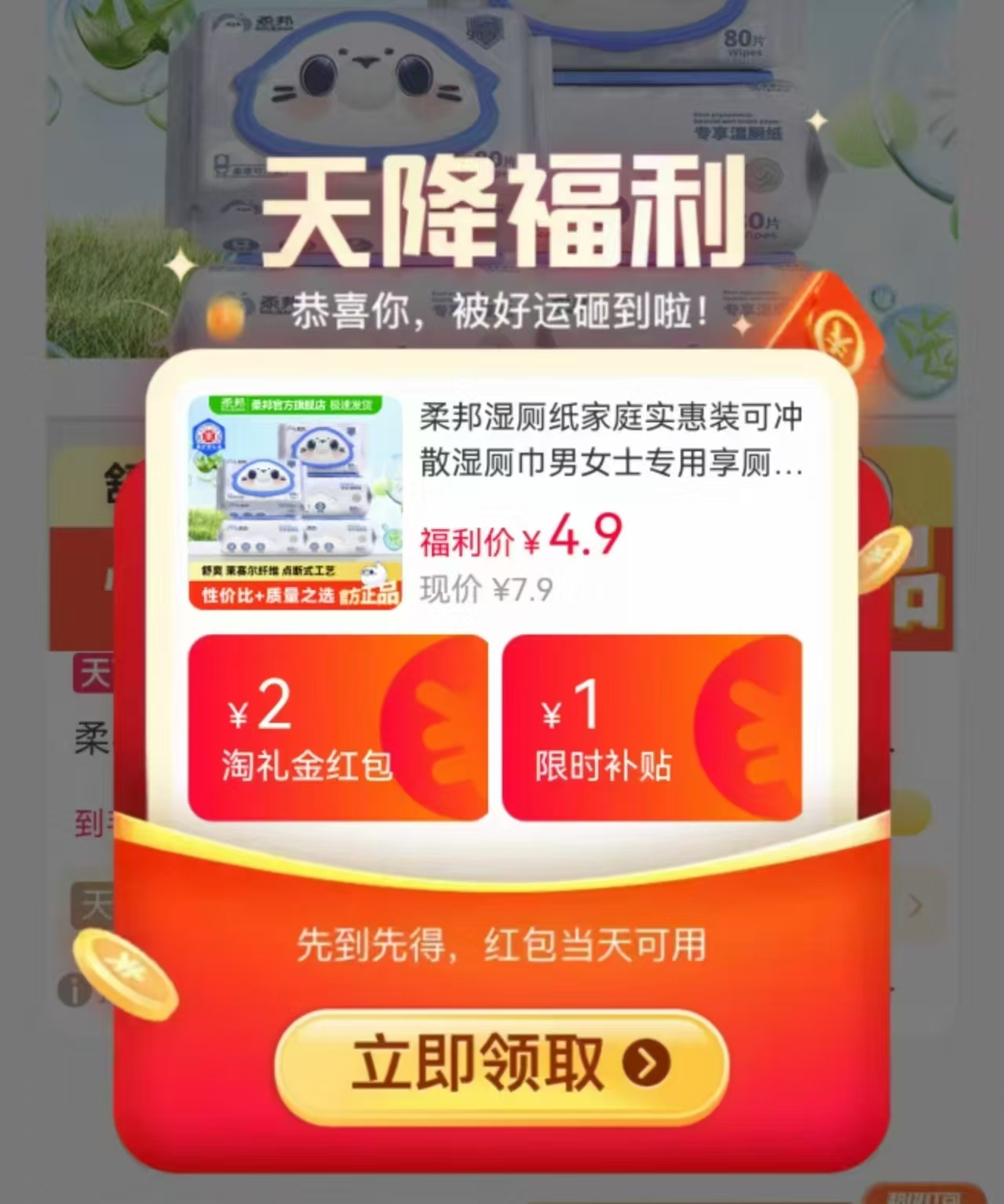 柔邦湿厕纸80抽 4.9元 - 86线报