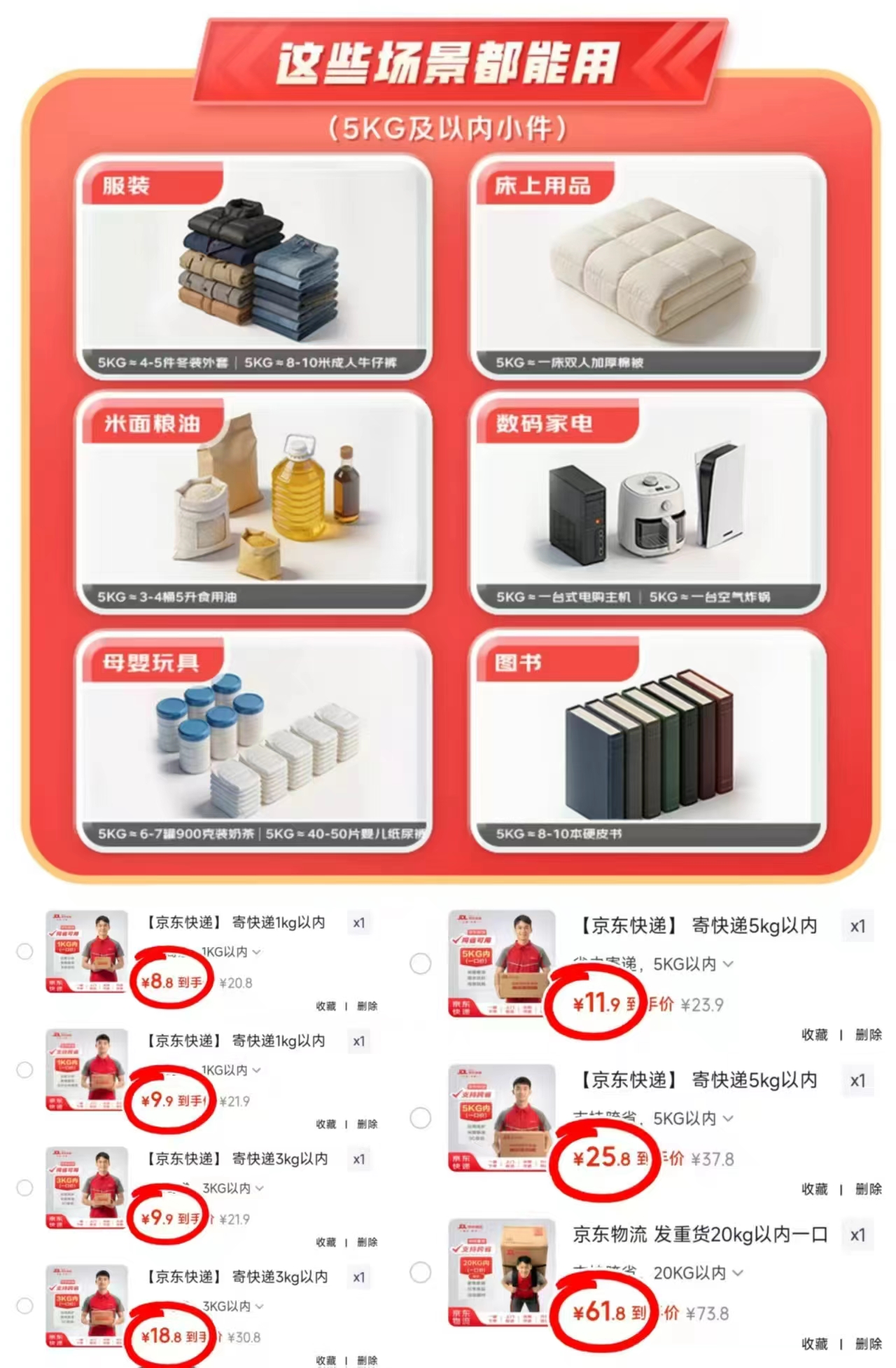 京东快递寄件服务省内1kg单次 8.8元，京东快递寄件服务全国1kg单次 9.9元 - 86线报