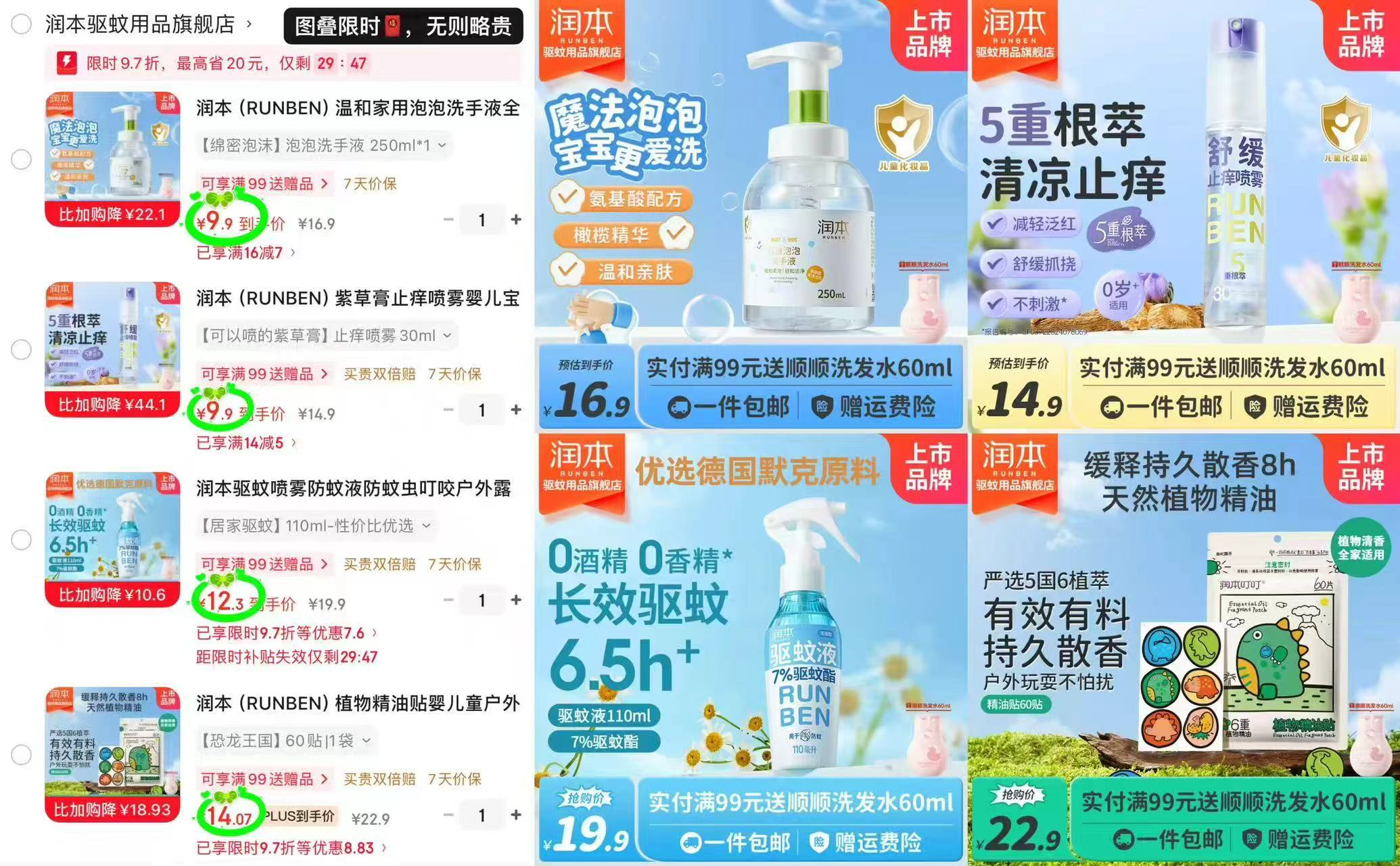 润本泡泡洗手液250ml 9.9元，润本止痒喷雾30ml 9.9元 - 86线报