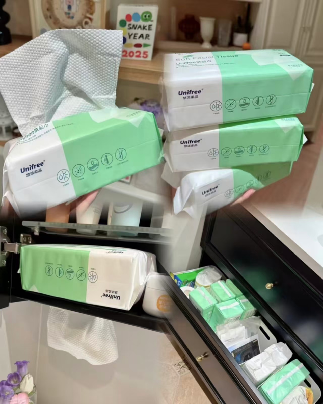 Unifree一次性加厚洗脸巾 加大加厚60抽×3包 16.3元 - 86线报