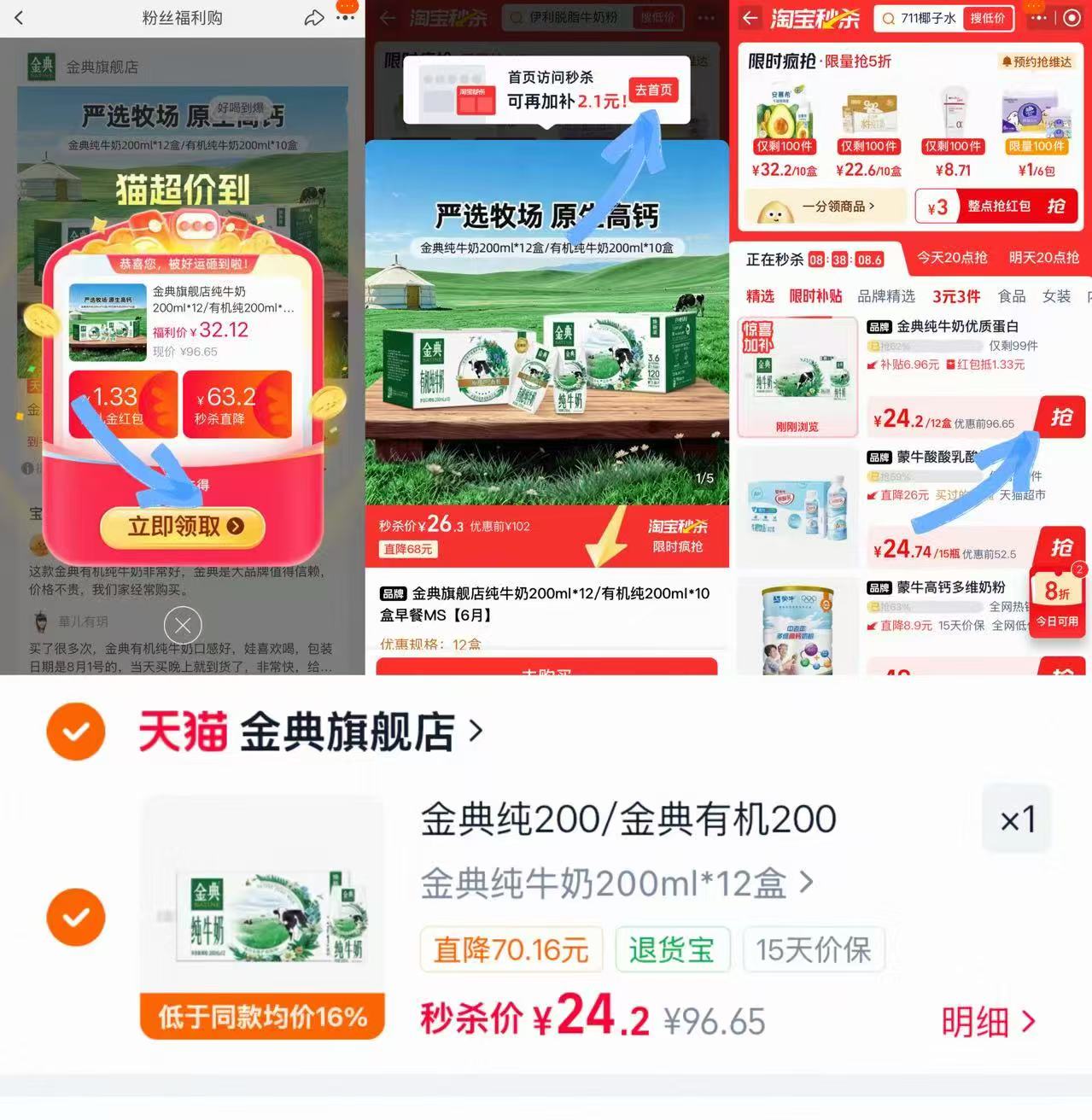 金典纯牛奶200ml12盒 24.2元 - 86线报