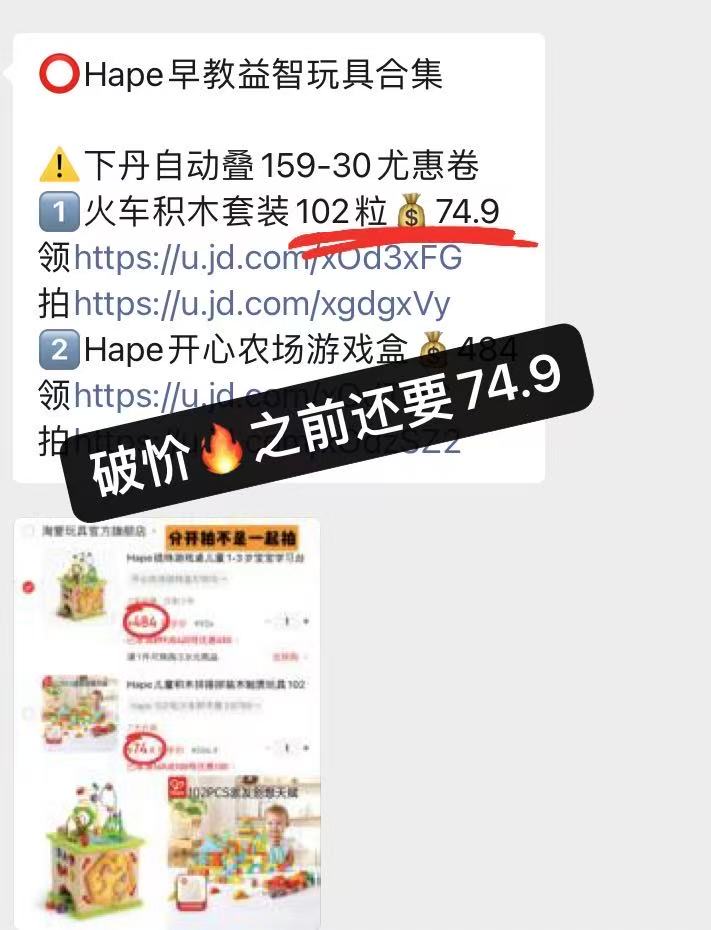 Hape木质火车积木102粒 50.3元 - 86线报