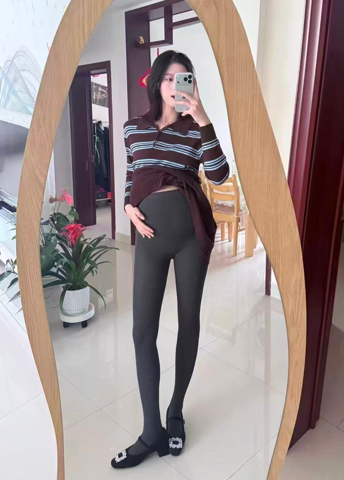 十月结晶孕妇竖条纹打底连裤袜女孕期秋季不易掉档托腹高腰软皮袜 49.9元 - 折送网