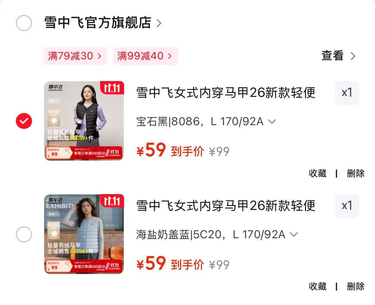 雪中飞女式内穿马甲26新款海盐奶盖蓝5C20L 170/92A 59元 - 线报酷 雪中飞女式内穿马甲26新款海盐奶盖蓝5C20L 170/92A 59元 - 线报酷