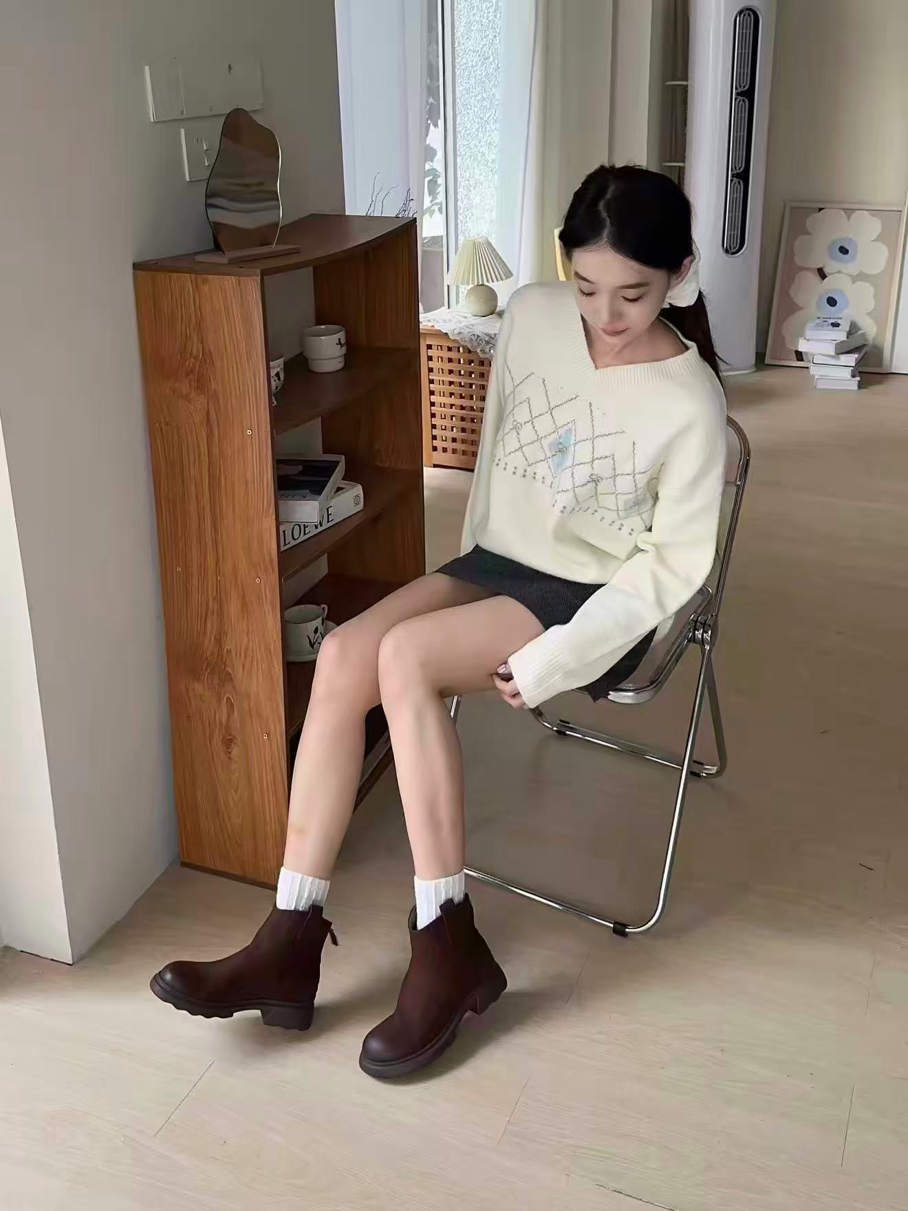 百丽复古时装羊皮靴加绒显瘦厚底粗高跟短靴子E5S1DDD6 245元 - 86线报