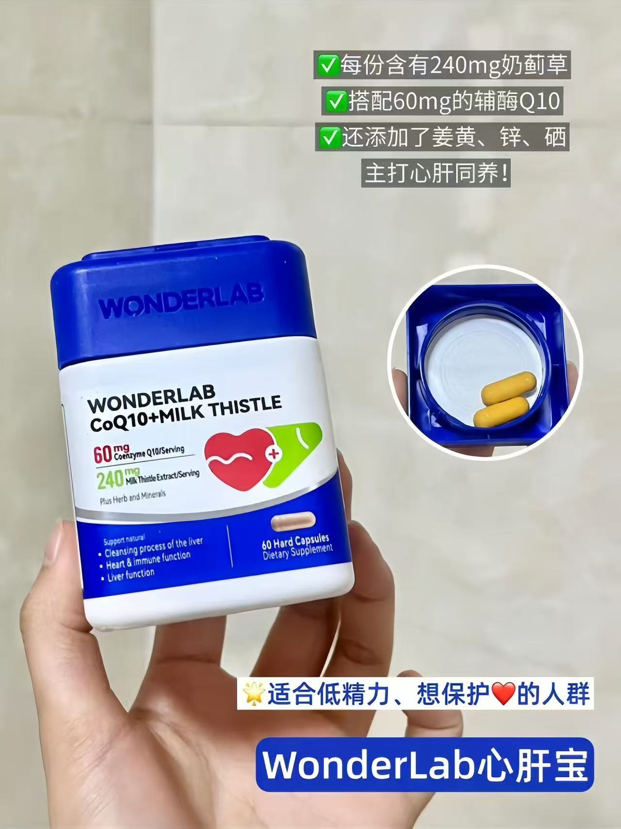 WONDERLAB奶蓟草辅酶Q10熬夜养护心片拍2瓶装 152元 - 清风线报