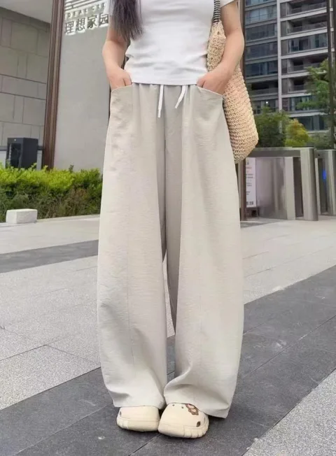 MissWiss凉感阔腿裤女夏薄款松弛垂坠显瘦休闲裤宽松夏季高腰休闲 图片 3