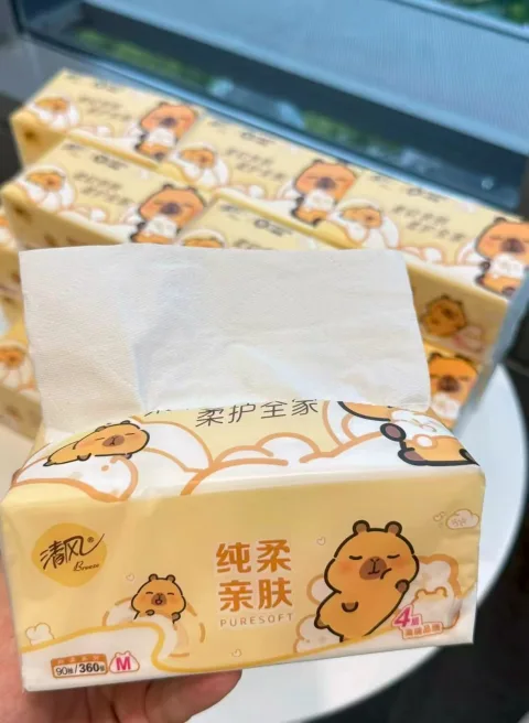 清风抽纸M码棉柔卡皮巴拉4层360张大包加厚纸巾餐巾纸抽面巾纸by 图片 6