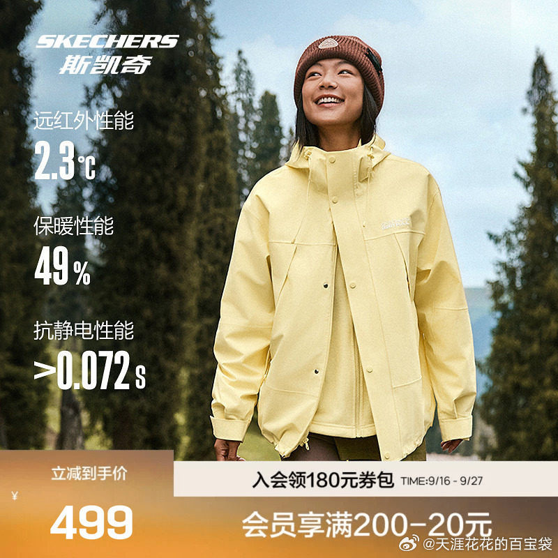 斯凯奇魔方三合一冲锋衣 176.53元 - 折送网