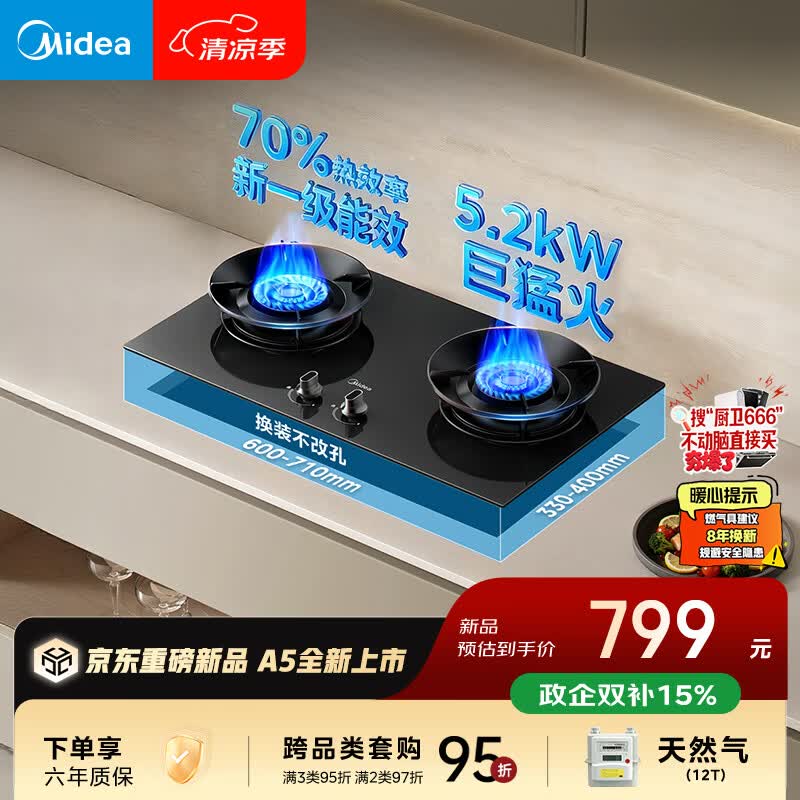 美的燃气灶家用5.2kW猛火灶台嵌两用70%热效率可调节底盘JZT-A5 577.23元 - 86线报 美的燃气灶家用5.2kW猛火灶台嵌两用70%热效率可调节底盘JZT-A5 577.23元 - 86线报