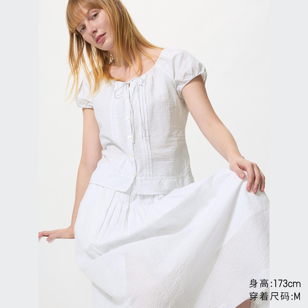 优衣库麻混纺U领衬衫/短袖女装衬衣空调衫483892 99元 - 线报酷