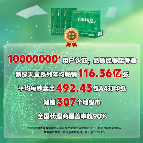 天章 新绿天章A4打印纸 70g 500张*4包双面打印复印纸 纸张洁白顺滑不卡纸 整箱2000张 58元 图片 2