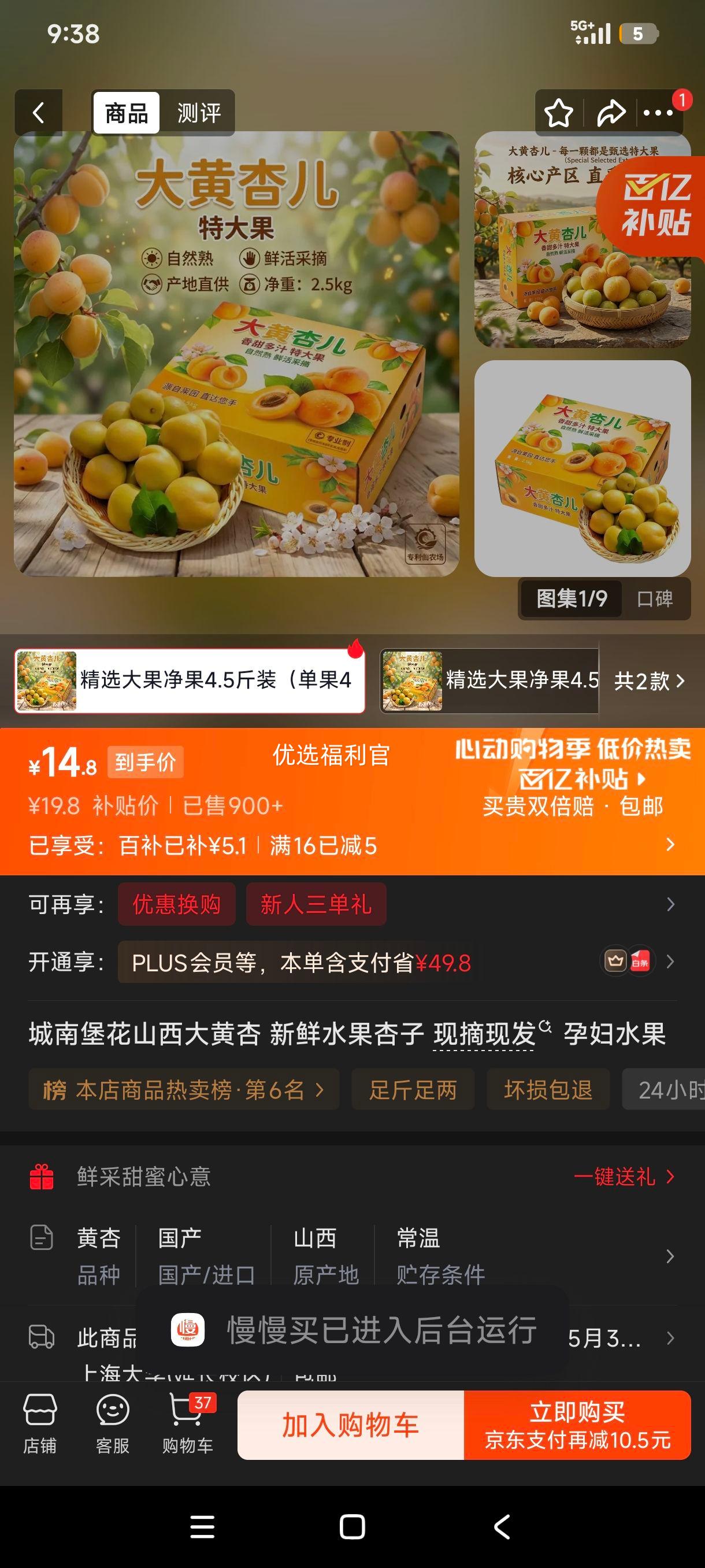 城南堡花山西大黄杏新鲜水果杏子精选大果净果4.5斤装单果45-50mm 14.8元 - 线报酷