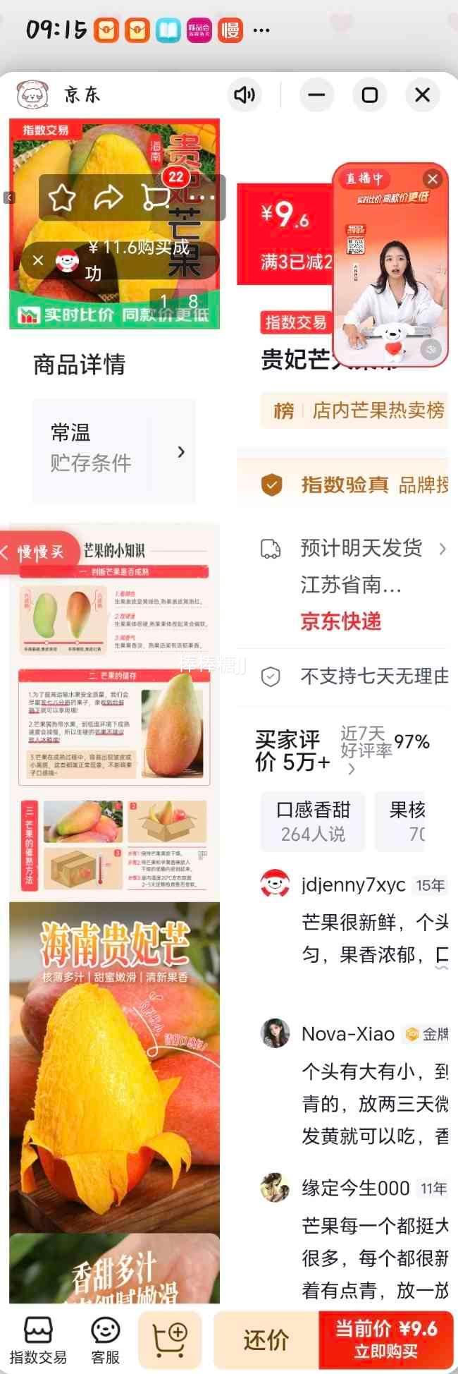 贵妃芒大果5斤装净重4.5斤单果110g+ 9.6元 - 86线报