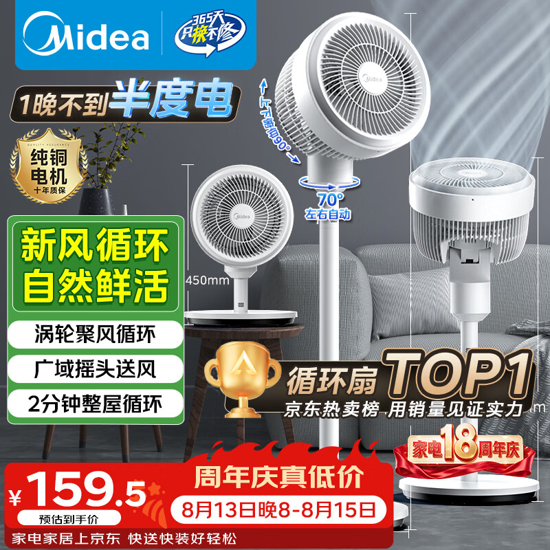 美的暴风循环空气循环扇大风量电风扇落地扇轻音家用台式摇头卧室节能小风扇柔风轻羽扇FGA24TQ - 86线报