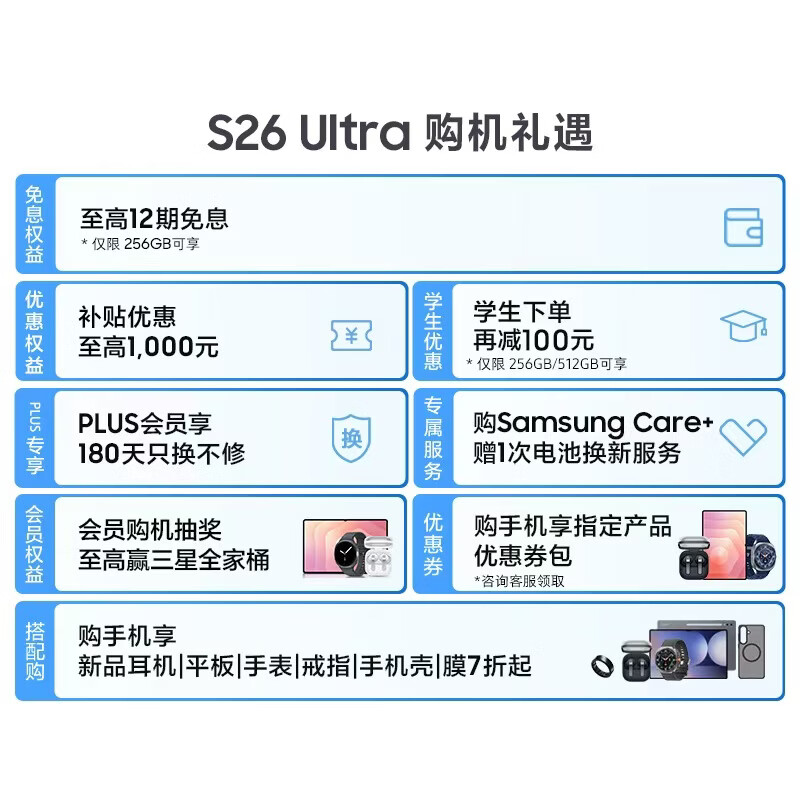 三星Galaxy S26Ultra 5G手机12GB+512GB旷宇黑 9539.1元 - 86线报
