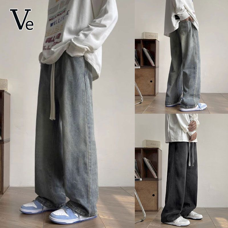VE男士复古水洗做旧牛仔裤宽松直筒长裤 119.99元 - 线报酷