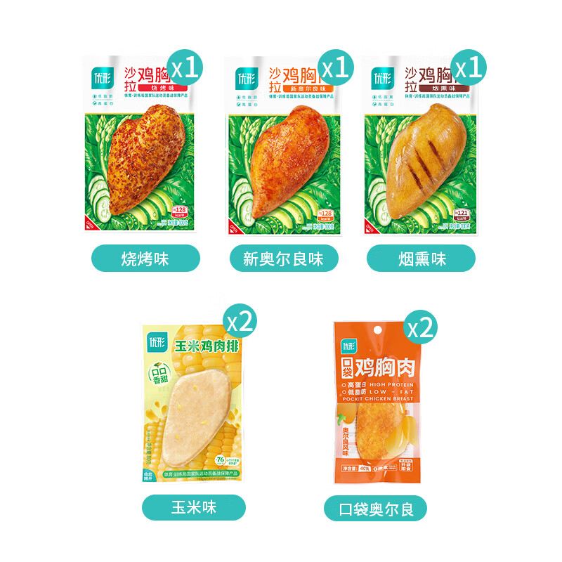 优形沙拉鸡胸肉组合580g（7袋装）高蛋白低脂肪即食鸡胸肉 30.2元 - 86线报
