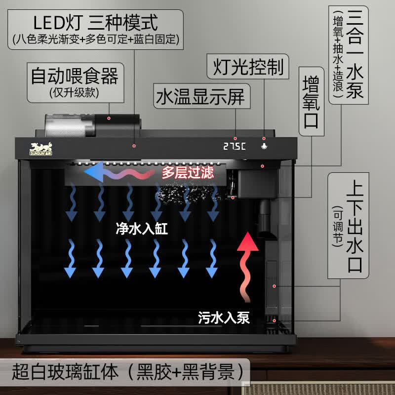 森森金麟超白玻璃鱼缸客厅小型懒人鱼缸LE-480B家用水族箱生态金鱼缸480B 298元 - 86线报