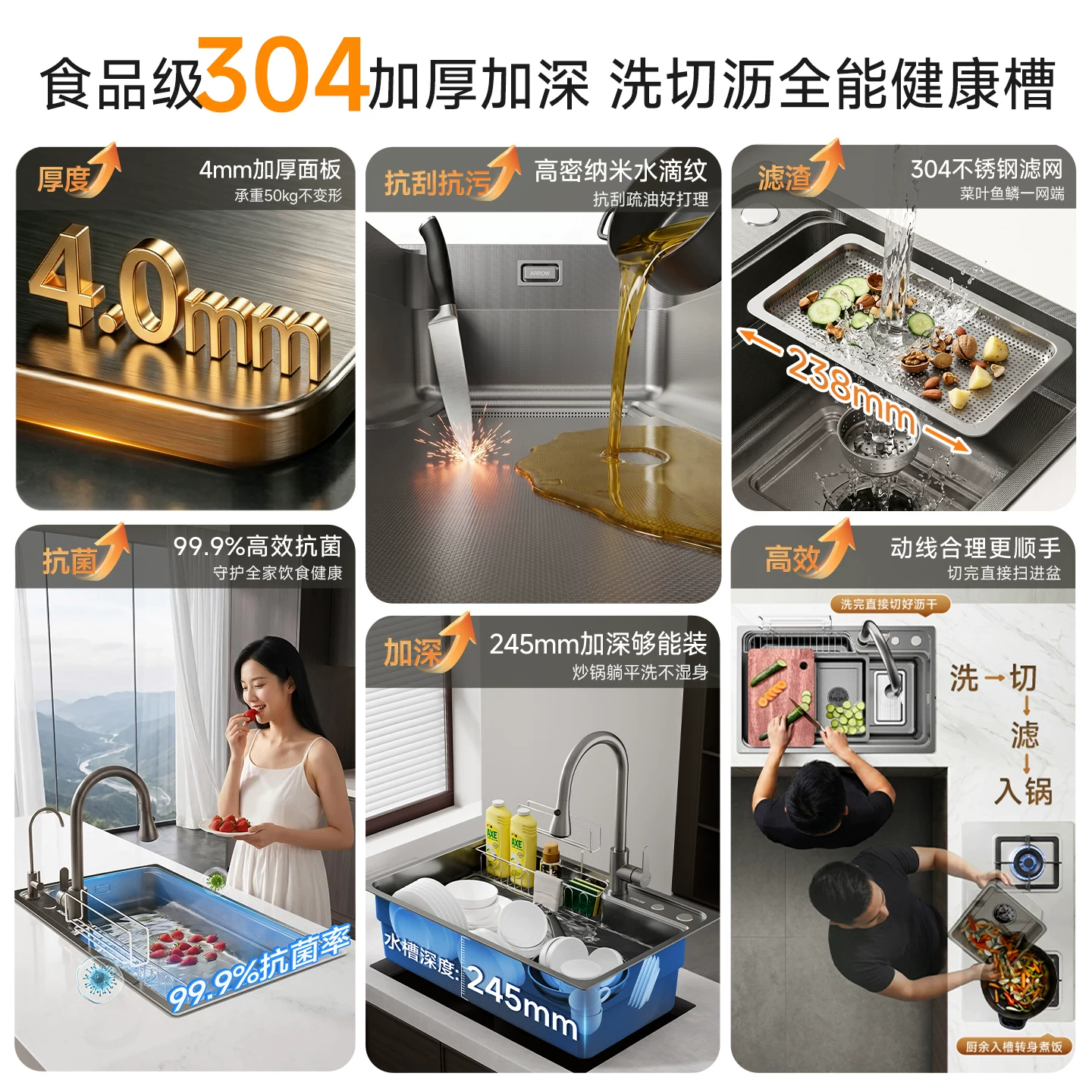 箭牌净界A款枪灰纳米压纹双轨水槽68*48cm不含龙头 361元 - 86线报
