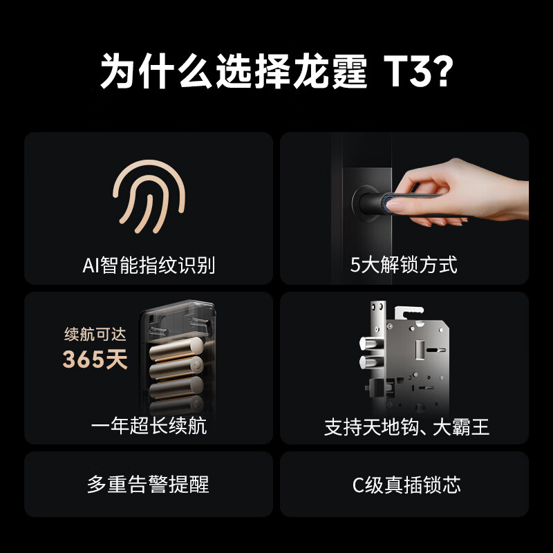 龙霆T3指纹密码解锁执手款电子锁 241元 - 86线报