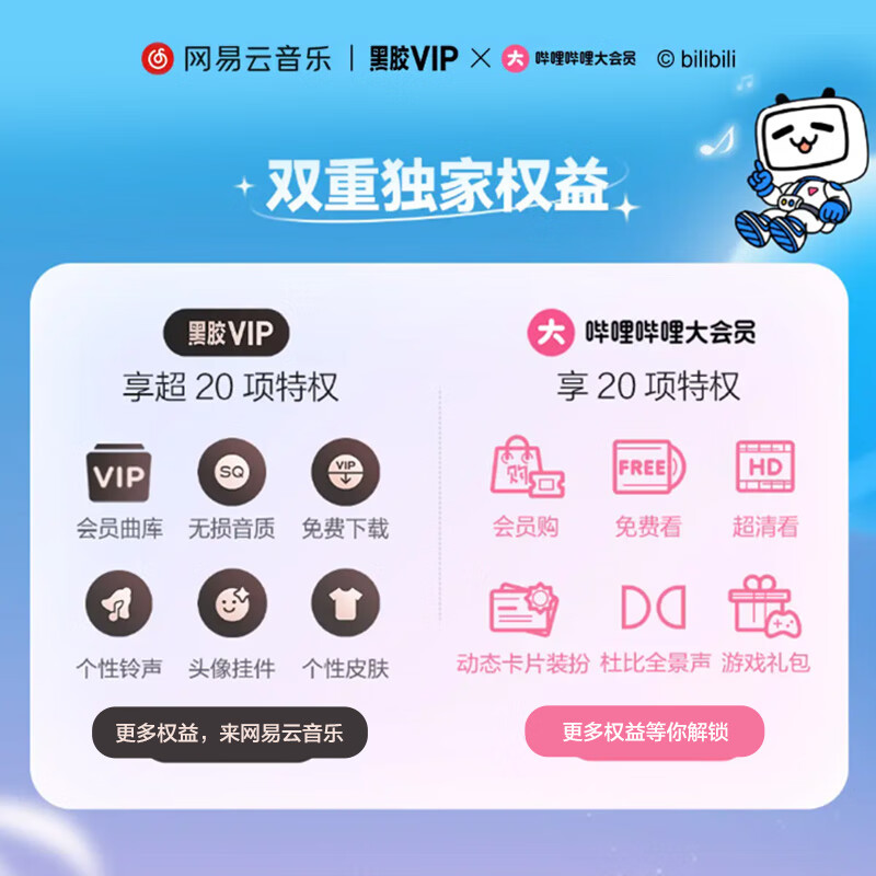网易云音乐黑胶VIP年卡+哔哩B站大会员年卡 168元 - 86线报 网易云音乐黑胶VIP年卡+哔哩B站大会员年卡 168元 - 86线报