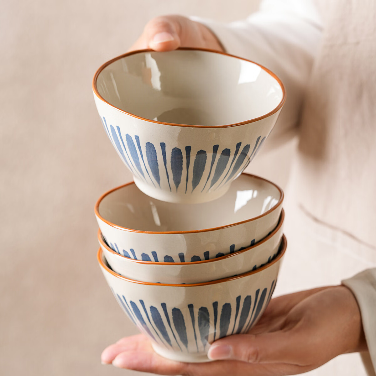 肆月釉下彩陶瓷家用饭碗4.5英寸4只装 6.95元 - 86线报