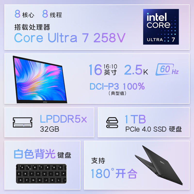 微星尊爵16AI+ Evo 2025酷睿Ultra7全能本商务办公轻薄笔记本电脑16英寸 32G - 86线报