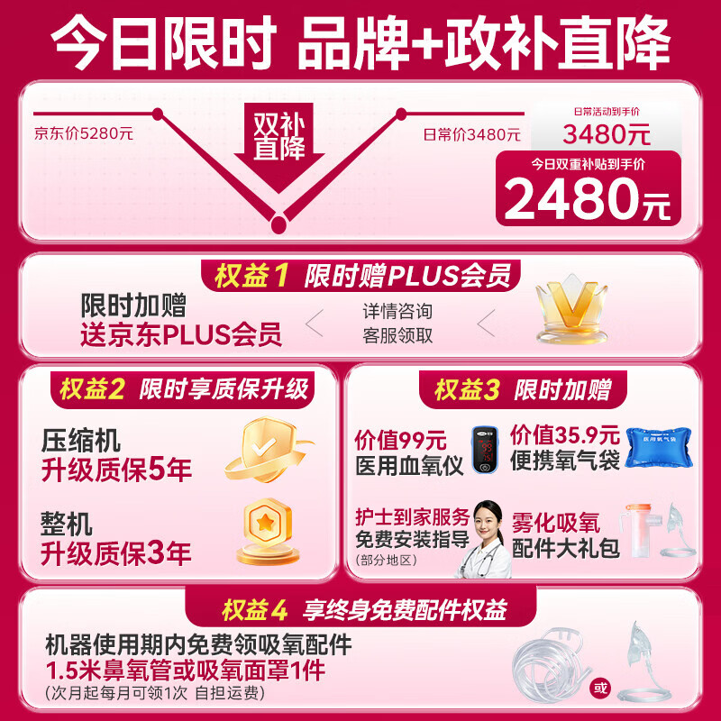 可孚6L医用级静音5升老人慢阻肺呼吸雾化一体家用制氧机老人吸氧气机 2405.5元 - 86线报