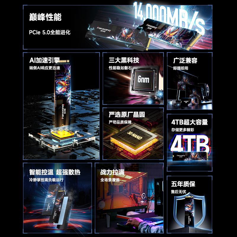 梵想 S910高速SSD固态硬盘1tb台式电脑m2固态硬盘PCIE5.0 1269元 - 86线报