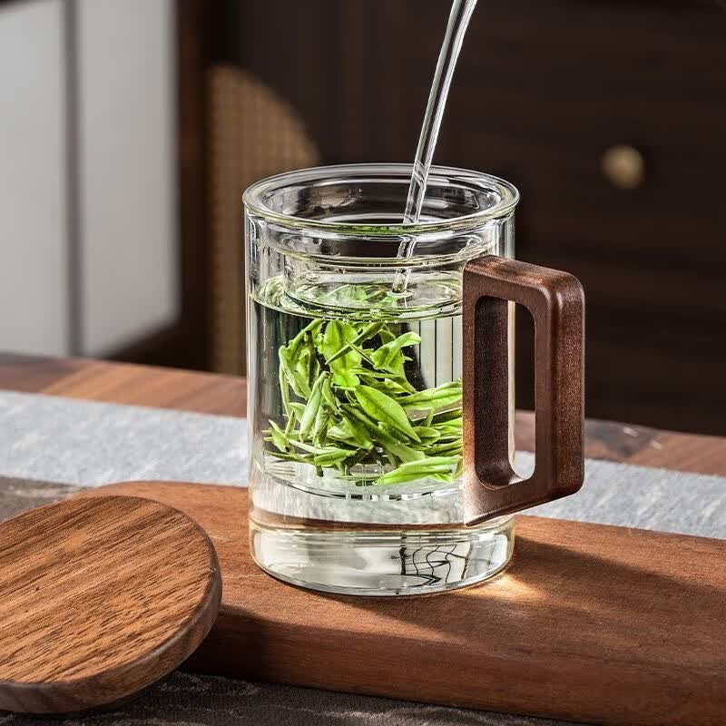木作茶杯防烫带把手玻璃泡茶杯400ml 1.45元 - 线报酷