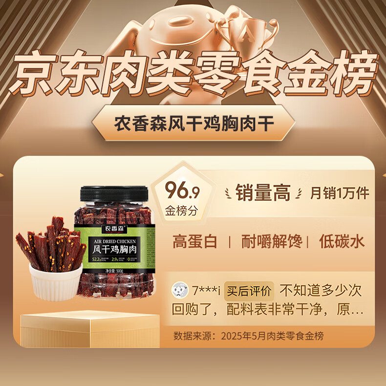 农香森低脂鸡肉干风干鸡肉块五香味500g麻辣味罐装500g 33.74元 - 86线报