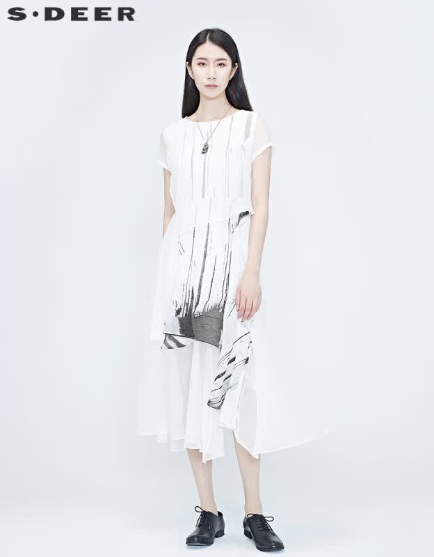 S.DEER女装水墨印花纱质拼接连衣裙S20281222 78元 - 86线报