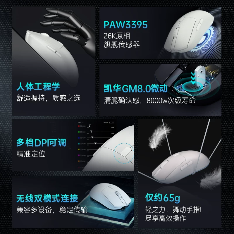 惠普PAW3395电竞游戏专用无线双模鼠标长续航轻量化设计CF吃鸡 98.75元 - 美泡泡