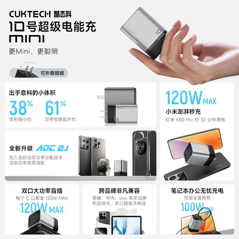 酷态科10号超级电能充mini充电器120W 142.38元 - 86线报