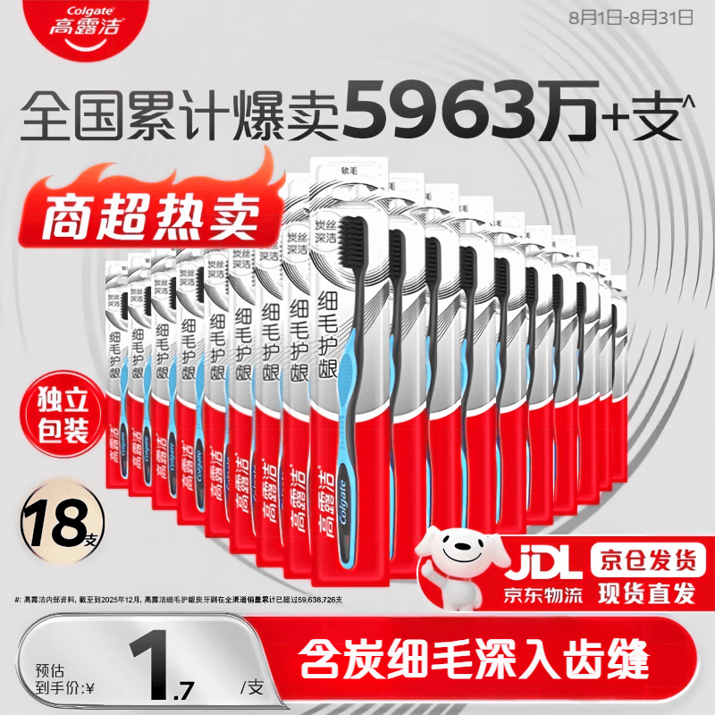 高露洁细毛护龈牙刷18支 15.5元 - 86线报