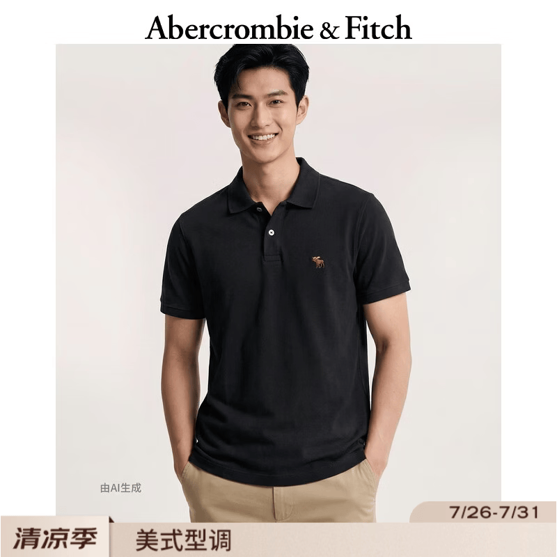 Abercrombie& Fitch 124-6035小麋鹿图案 黑色 L 男士POLO衫 234元 - 86线报 Abercrombie& Fitch 124-6035小麋鹿图案 黑色 L 男士POLO衫 234元 - 86线报
